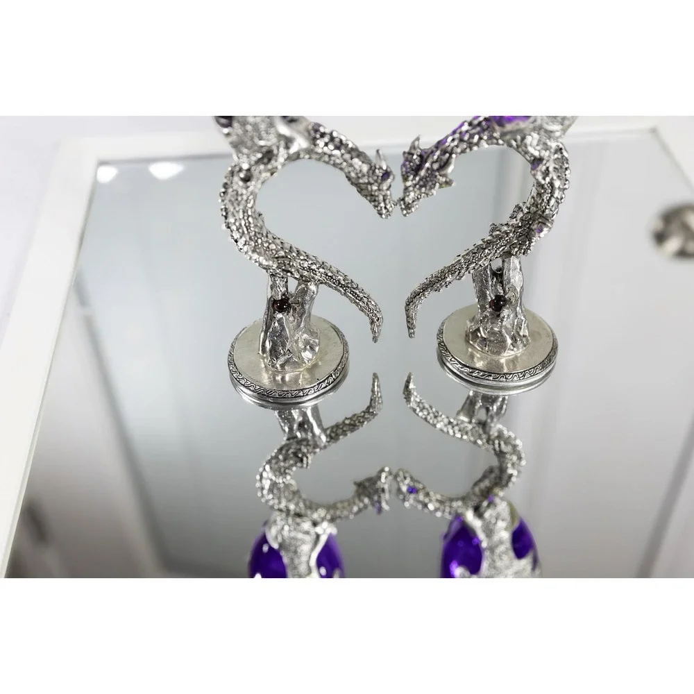 Fellowship Foundry Dragon Heart Wing Purple Glass Pewter Wedding Flutes Pair